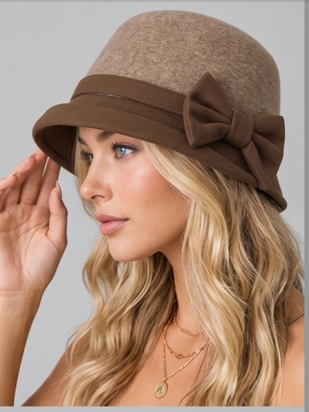 Brown Cloche Hat 1920s Downton Abbey Church Bucket Hat with Bow